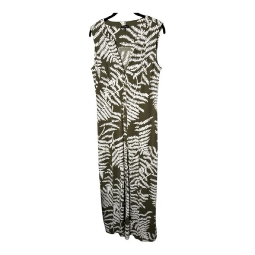 Talbots Olive Green White Button Front Sleeveless Maxi Dress Medium